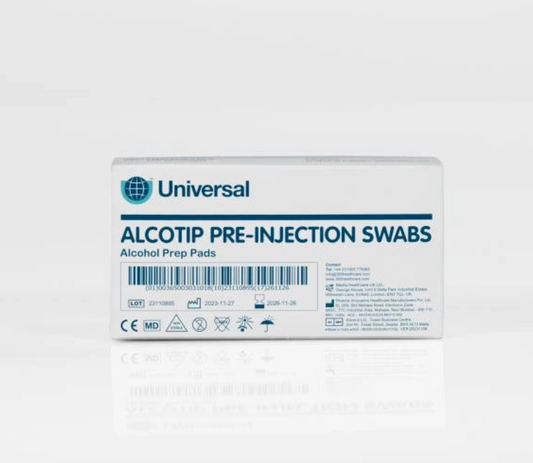 Alcotip Pre-Injection Skin Cleansing Swabs | 70% Isopropyl Alcohol Prep Pads | Box of 100